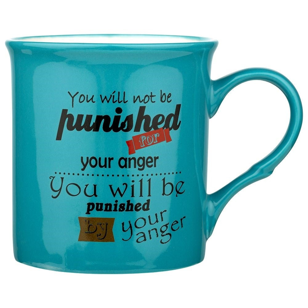 Turquoise porcelain mug with quote, dishwasher safe, perfect for drinks