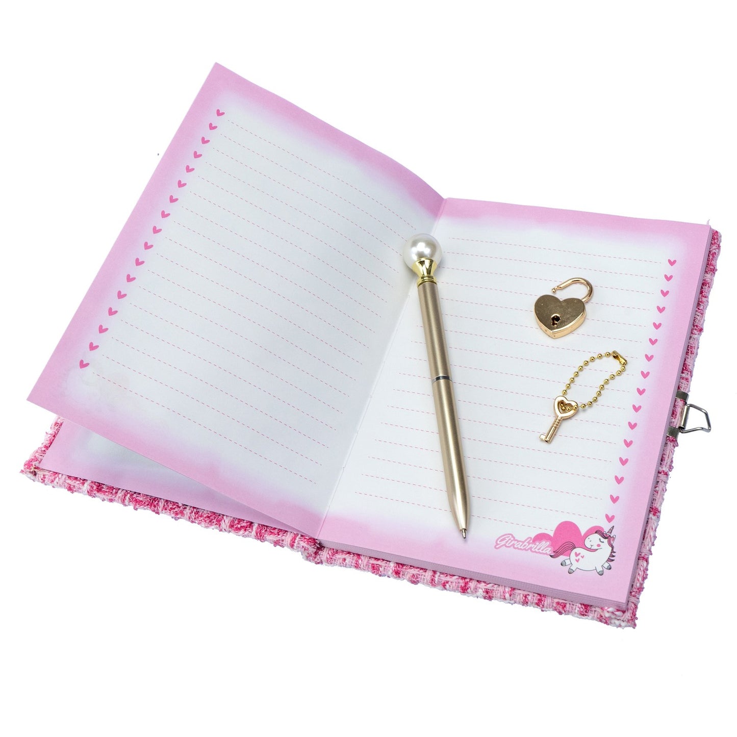 Tweed Notebook with Sequins, Lock & Pen, 22x28 cm