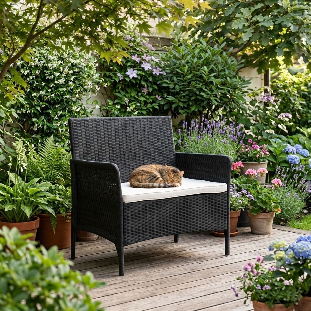 Two-Seater Outdoor Sofa with Cushion, Rattan Effect