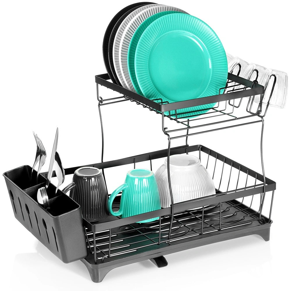 Two-Tier Metal Dish Rack, Black, 49.5x30x34 cm