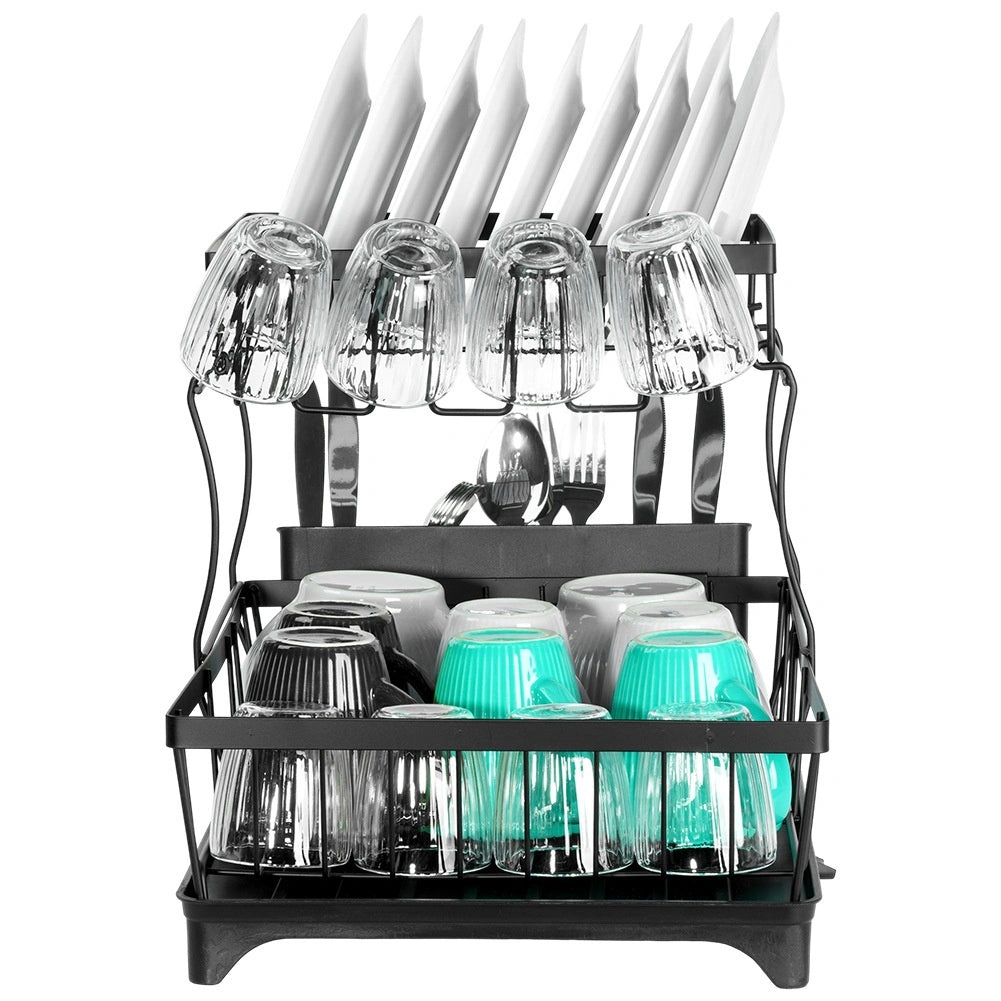 Two-Tier Metal Dish Rack, Black, 49.5x30x34 cm
