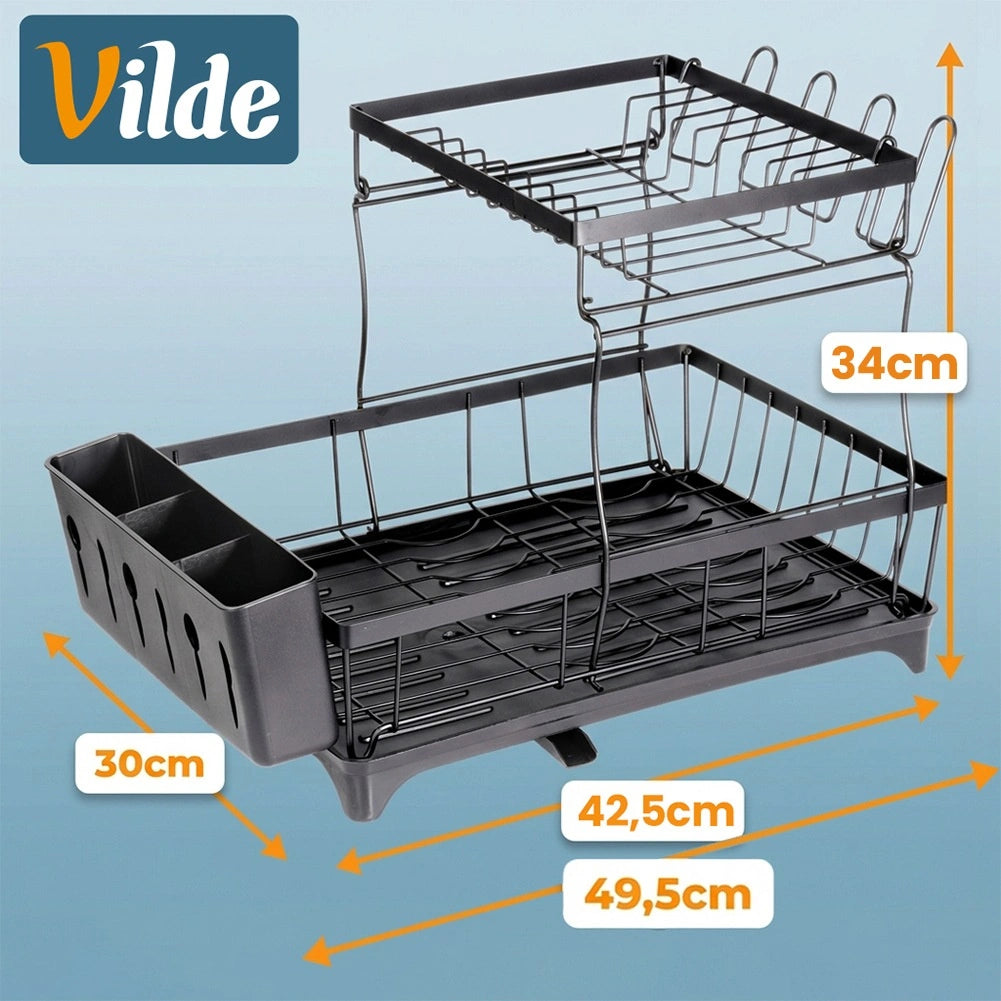 Two-Tier Metal Dish Rack, Black, 49.5x30x34 cm
