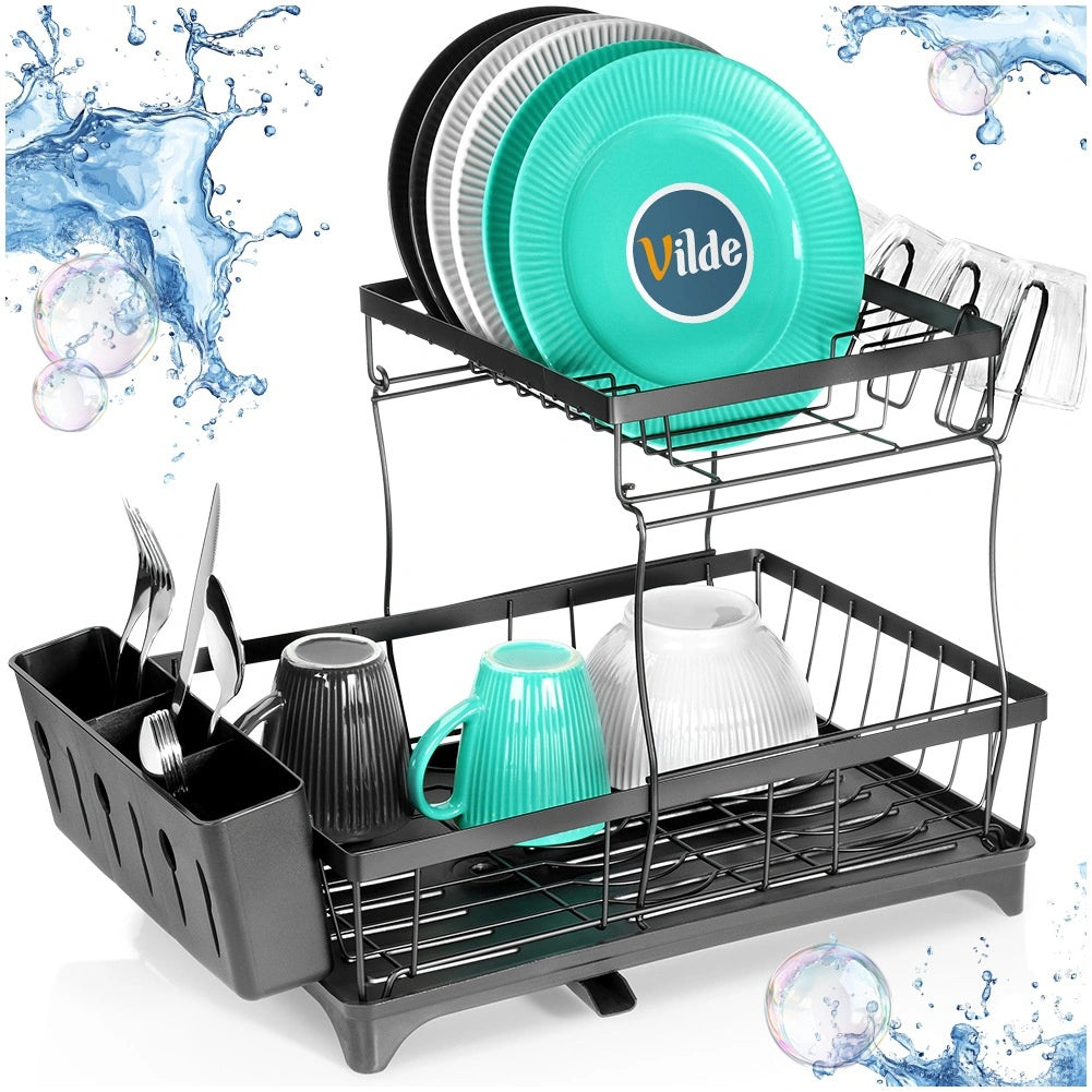 Two-Tier Metal Dish Rack, Black, 49.5x30x34 cm