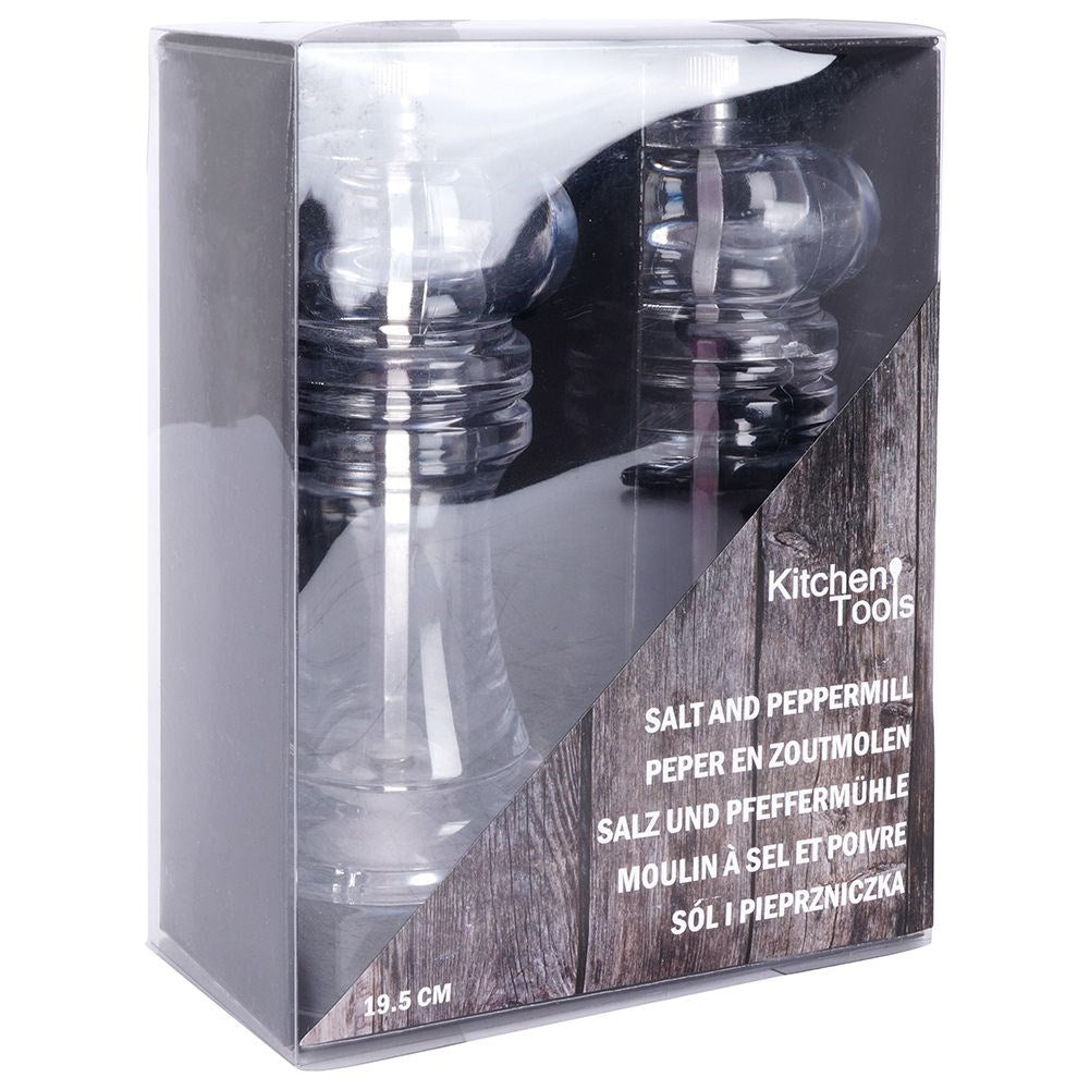 Two acrylic hand grinders for pepper & salt with ceramic grinding
