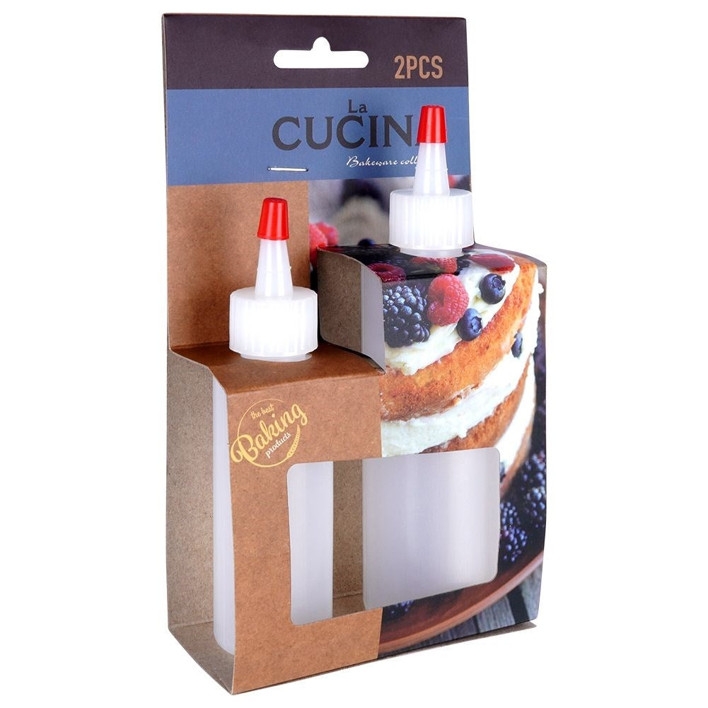 Two bottles for cake decoration, sauce dosage with lid