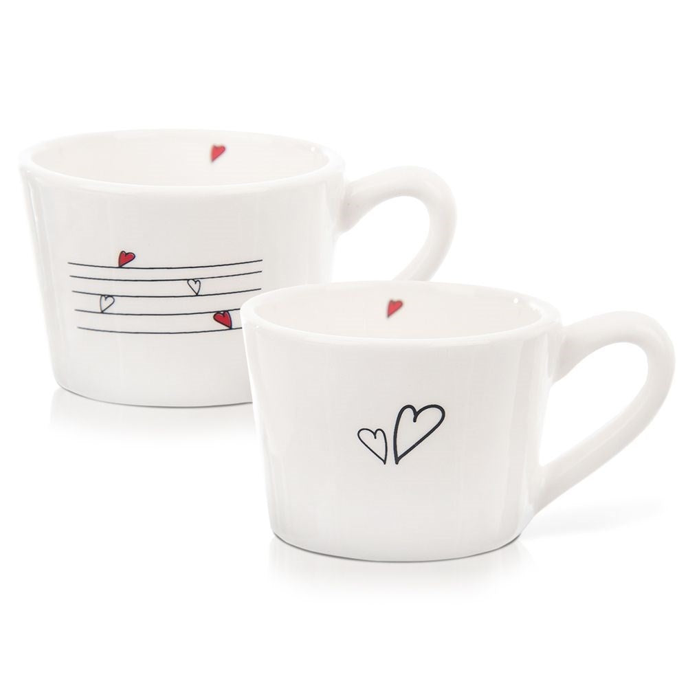 Two ceramic cups with heart decoration, dishwasher safe