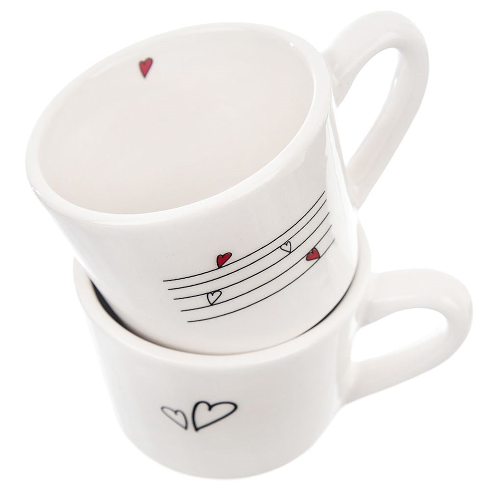 Two ceramic cups with heart decoration, dishwasher safe