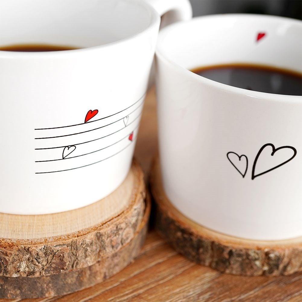 Two ceramic cups with heart decoration, dishwasher safe