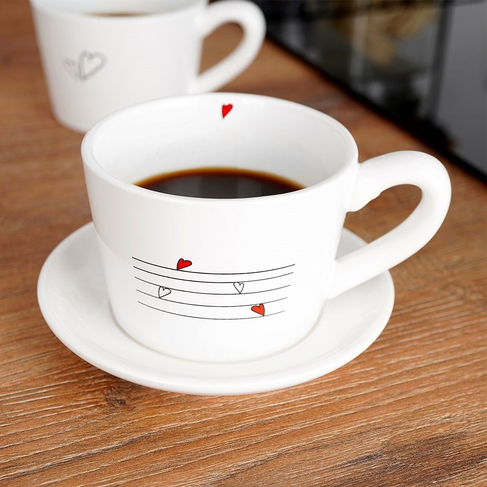 Two ceramic cups with heart decoration, dishwasher safe