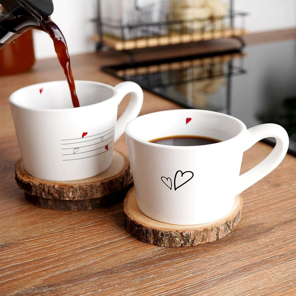 Two ceramic cups with heart decoration, dishwasher safe