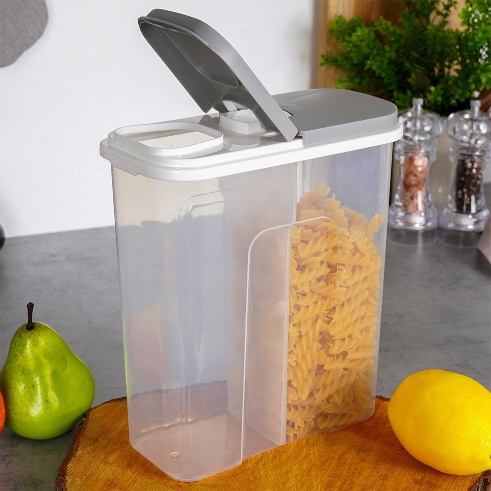 Two-compartment container for dry food with dosing lid