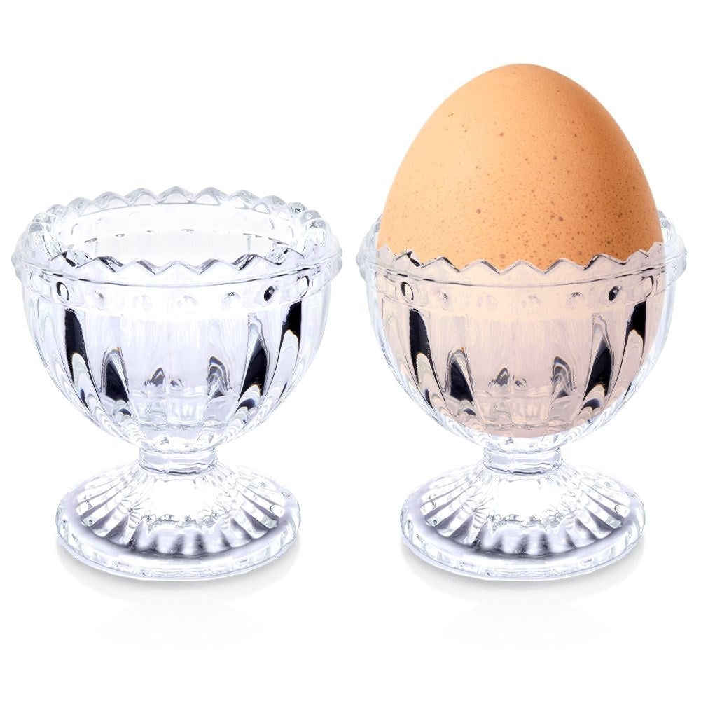 Two elegant glass egg cups, dishwasher safe
