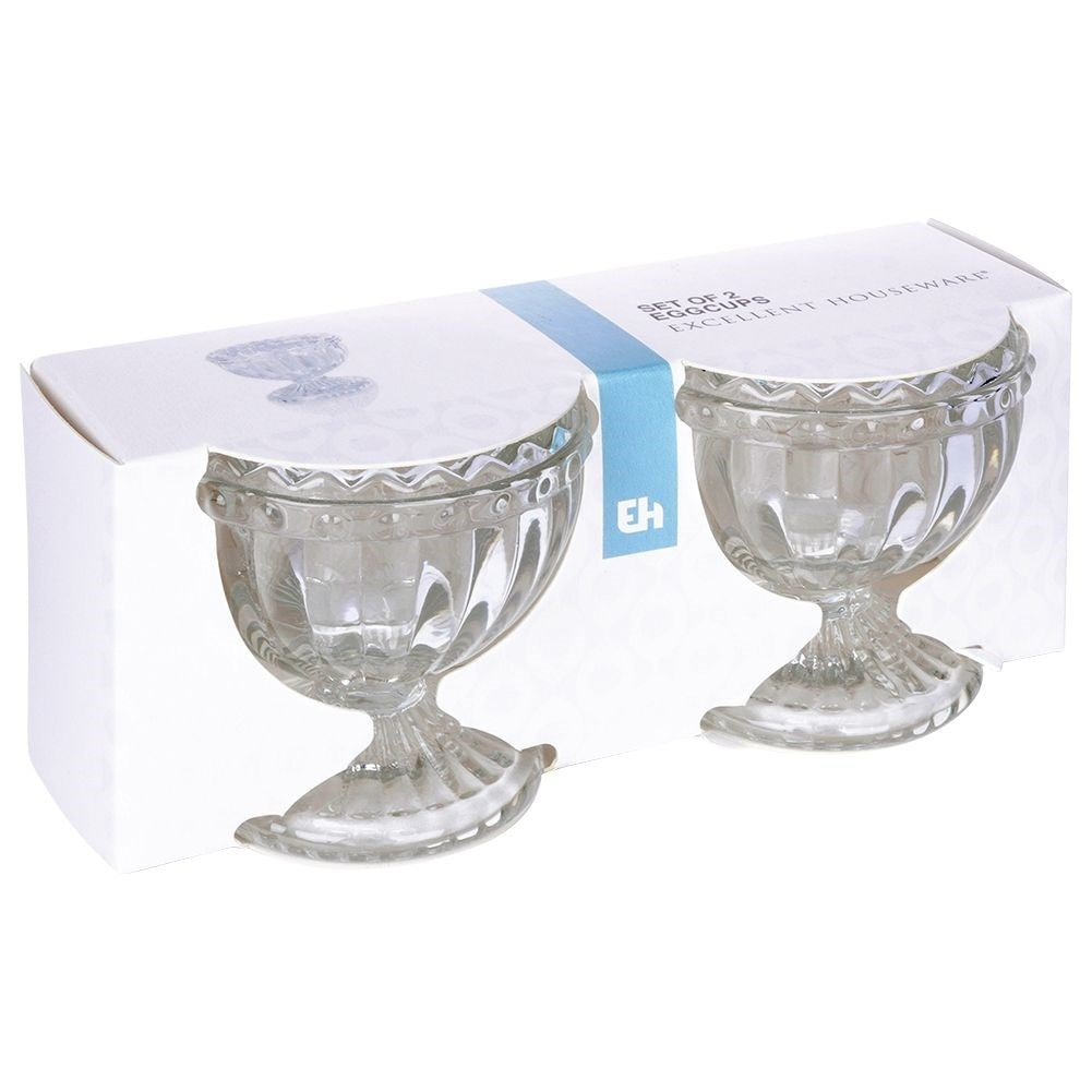Two elegant glass egg cups, dishwasher safe