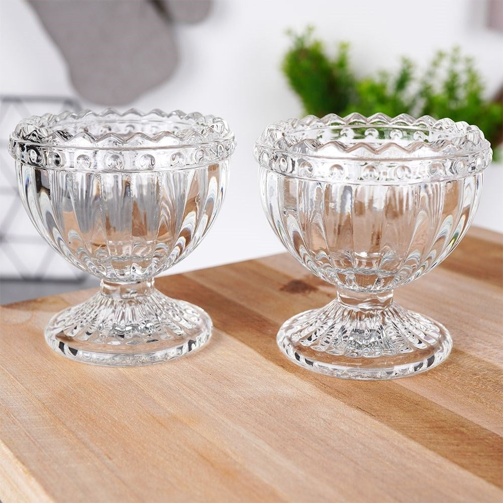 Two elegant glass egg cups, dishwasher safe