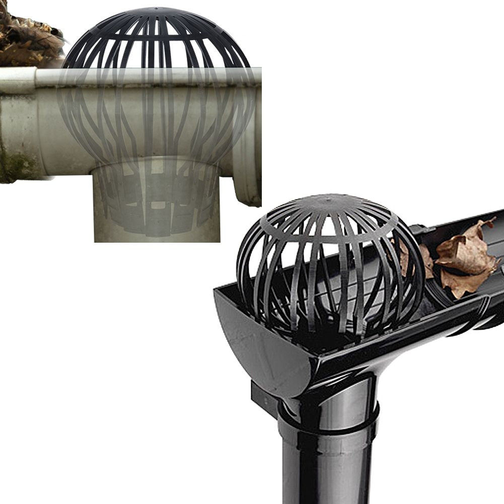 Two flexible gutter filters protect downspouts from dirt