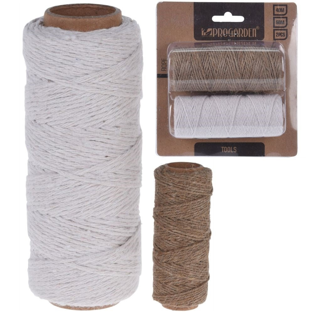 Two garden cords beige/brown, 40 & 60m rolls