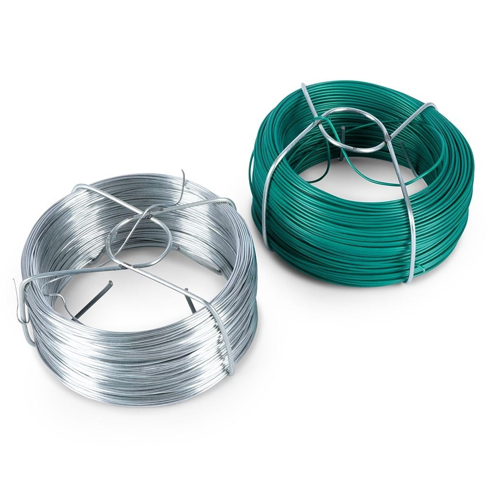 Two garden wires, 50m - metal & plastic coated green
