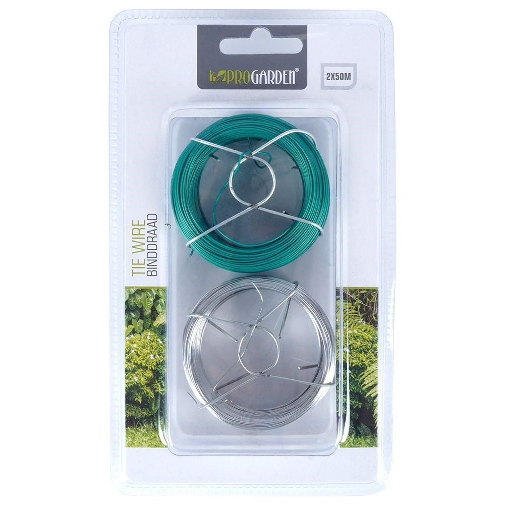 Two garden wires, 50m - metal & plastic coated green