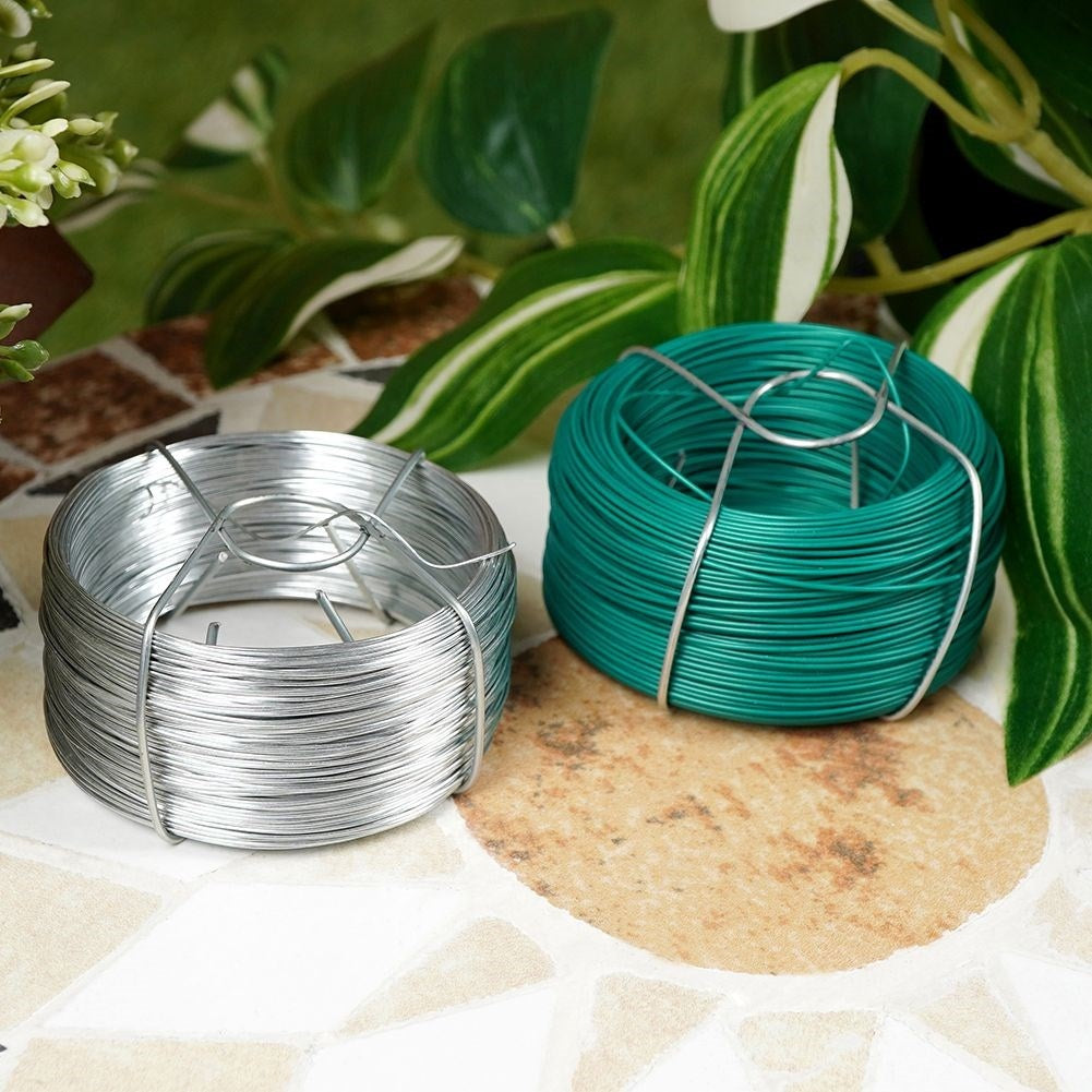 Two garden wires, 50m - metal & plastic coated green