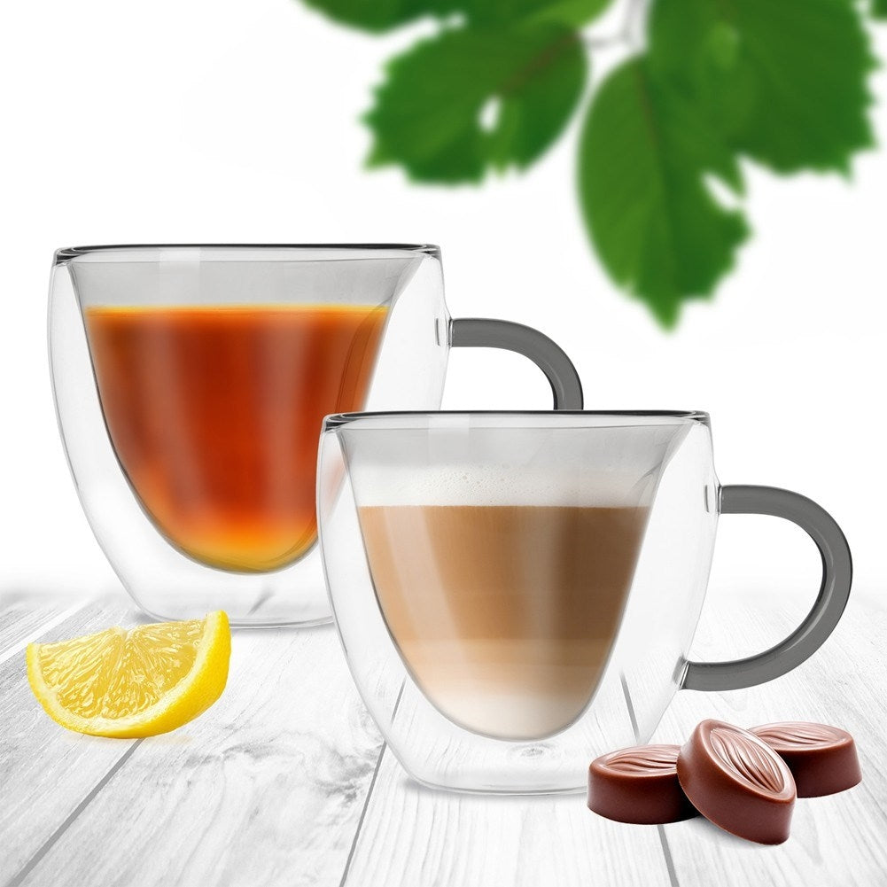 Two heat-resistant glasses with a heart, 280 ml - Perfect for coffee/tea