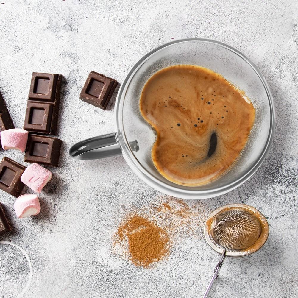 Two heat-resistant glasses with a heart, 280 ml - Perfect for coffee/tea