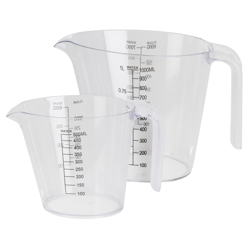 Two kitchen measuring cups with handle and spout for easy pouring