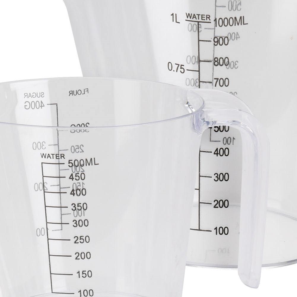 Two kitchen measuring cups with handle and spout for easy pouring
