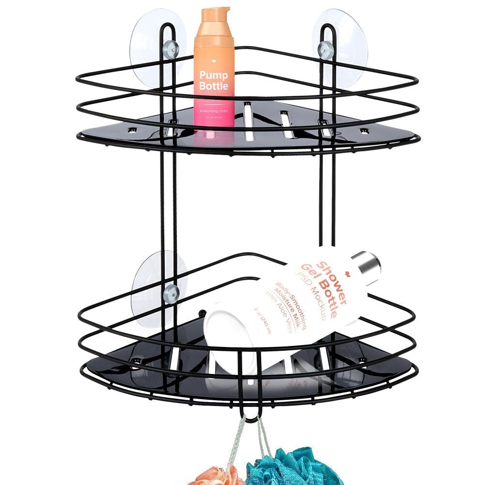 Two-level bathroom shelf in stainless steel with suction cups