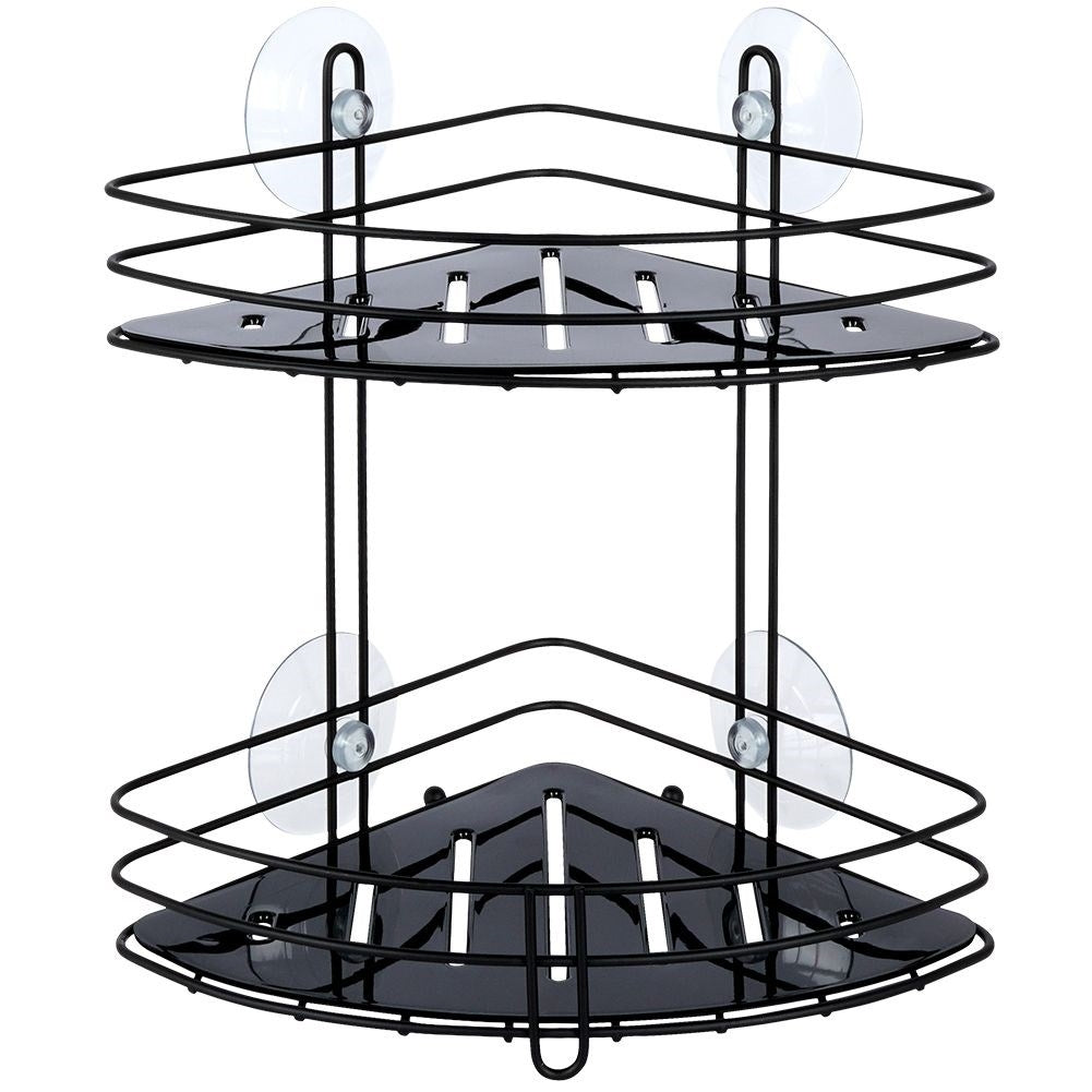 Two-level bathroom shelf in stainless steel with suction cups