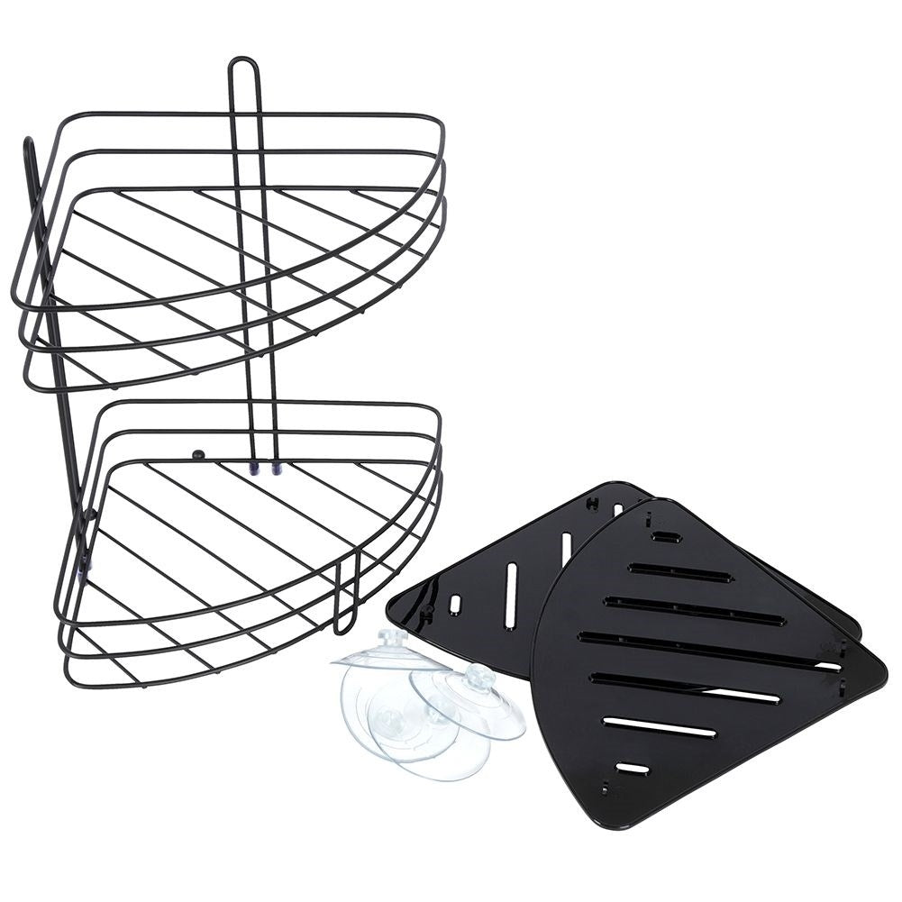 Two-level bathroom shelf in stainless steel with suction cups