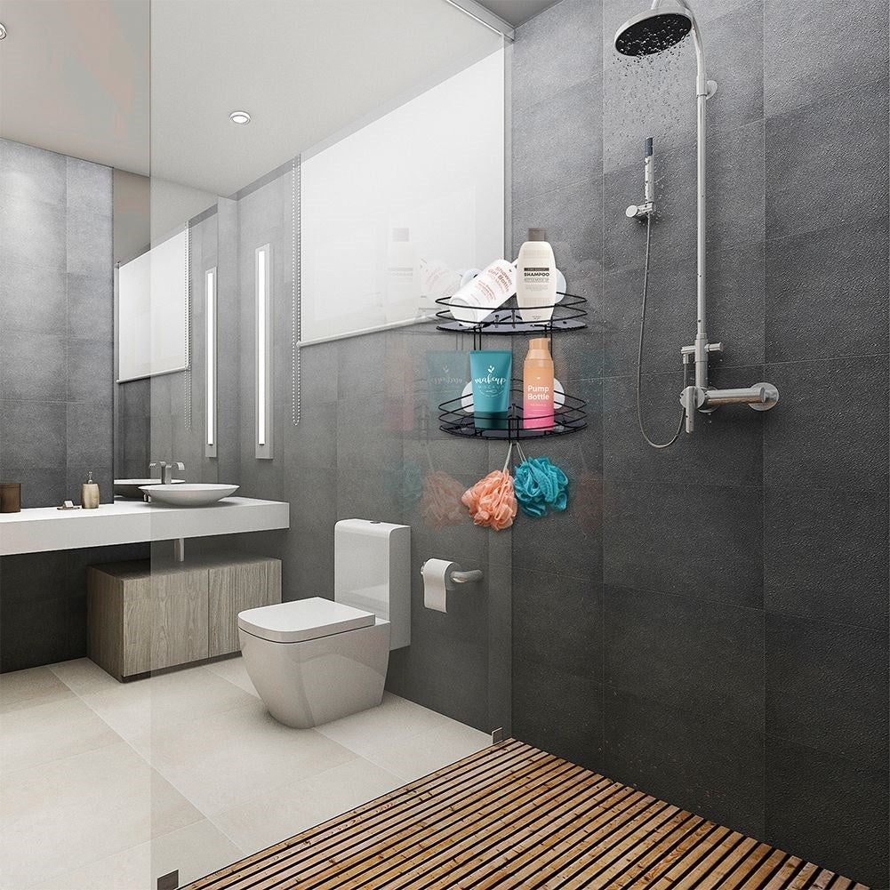 Two-level bathroom shelf in stainless steel with suction cups
