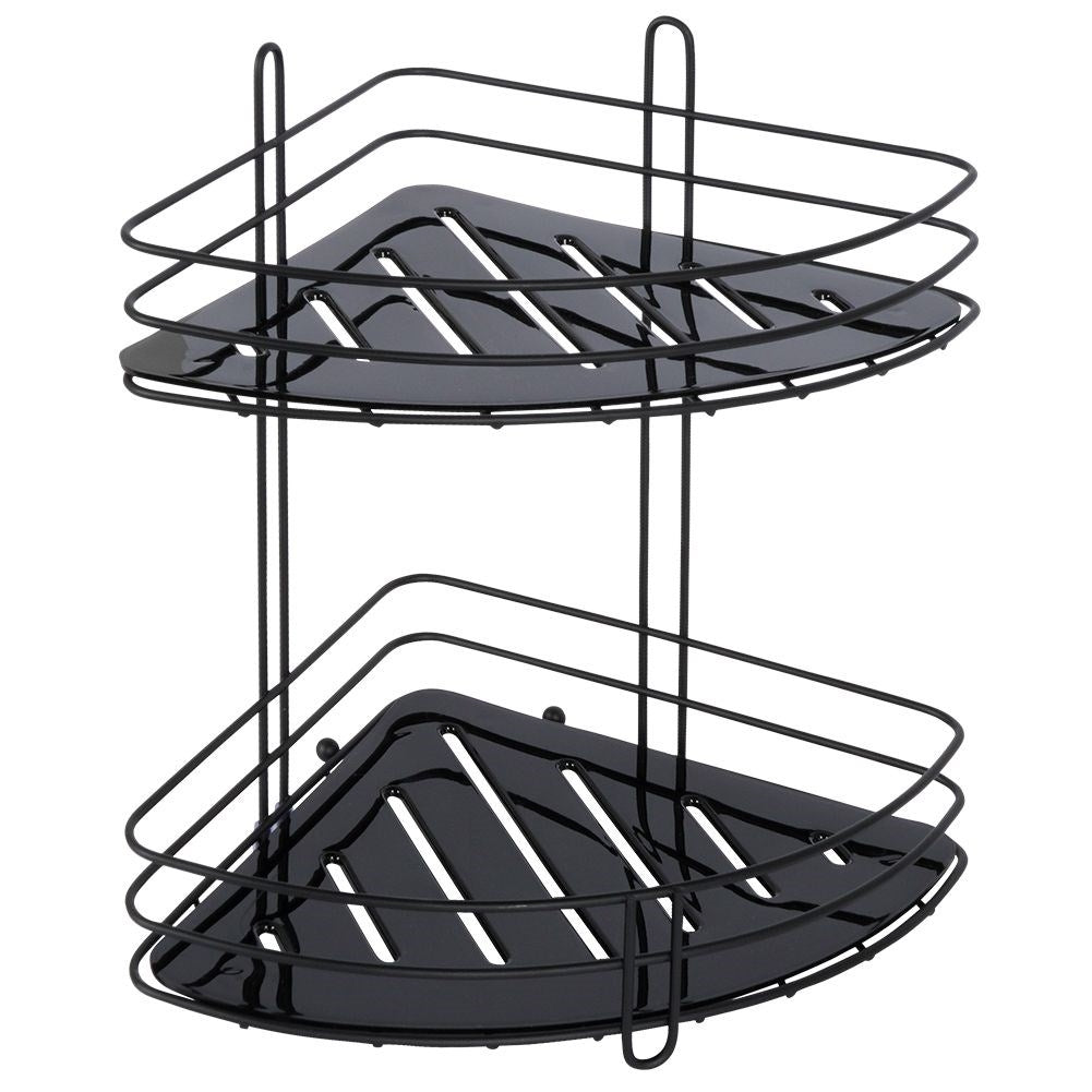 Two-level bathroom shelf in stainless steel with suction cups