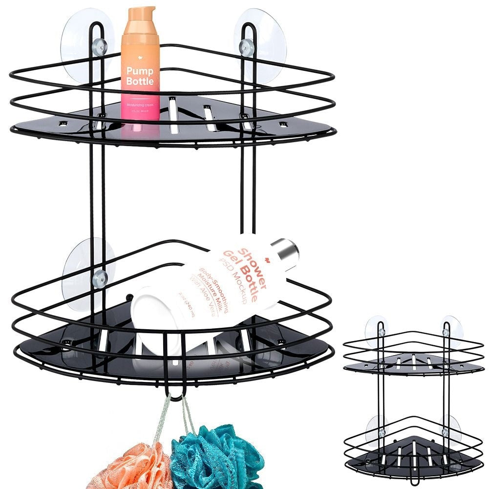 Two-level bathroom shelf in stainless steel with suction cups