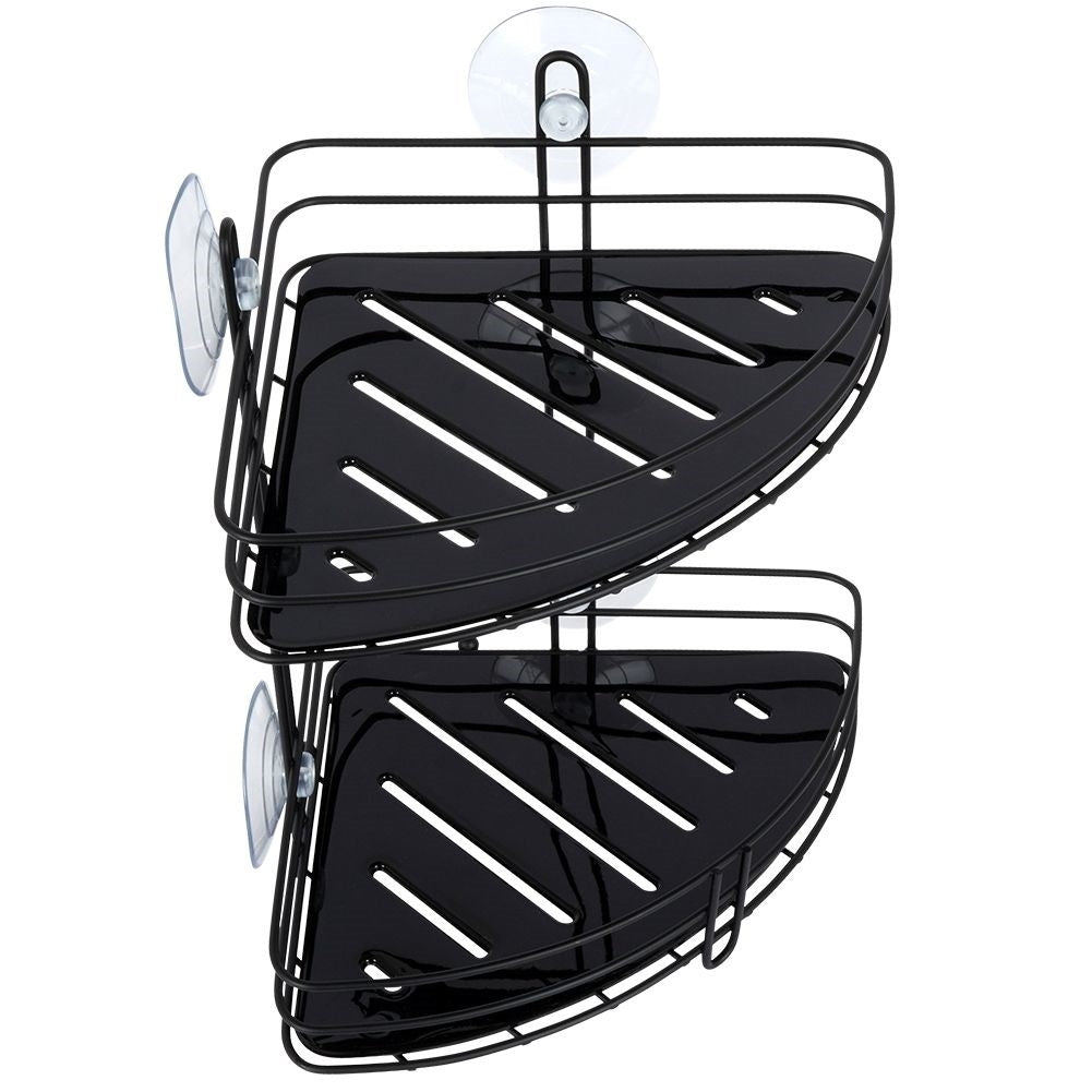 Two-level bathroom shelf in stainless steel with suction cups