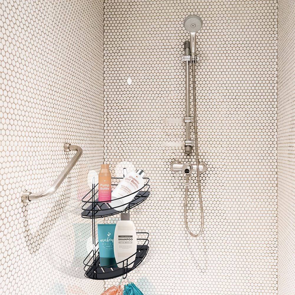 Two-level bathroom shelf in stainless steel with suction cups