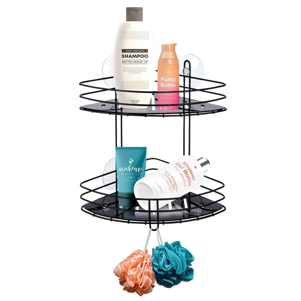 Two-level bathroom shelf in stainless steel with suction cups