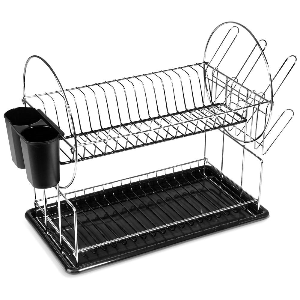 Two-level dish rack for plates, mugs and cutlery