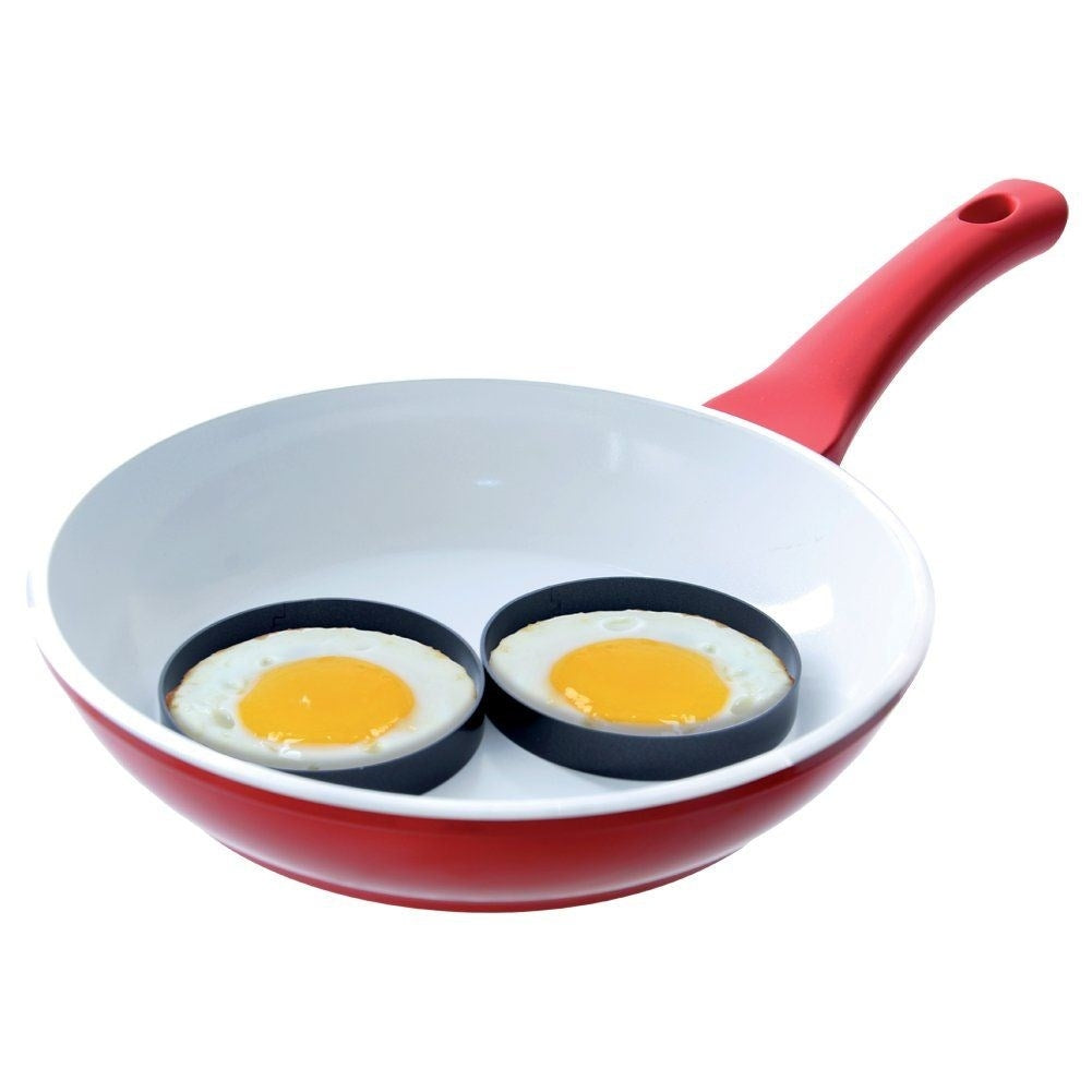Two round molds for eggs, pancakes and plates