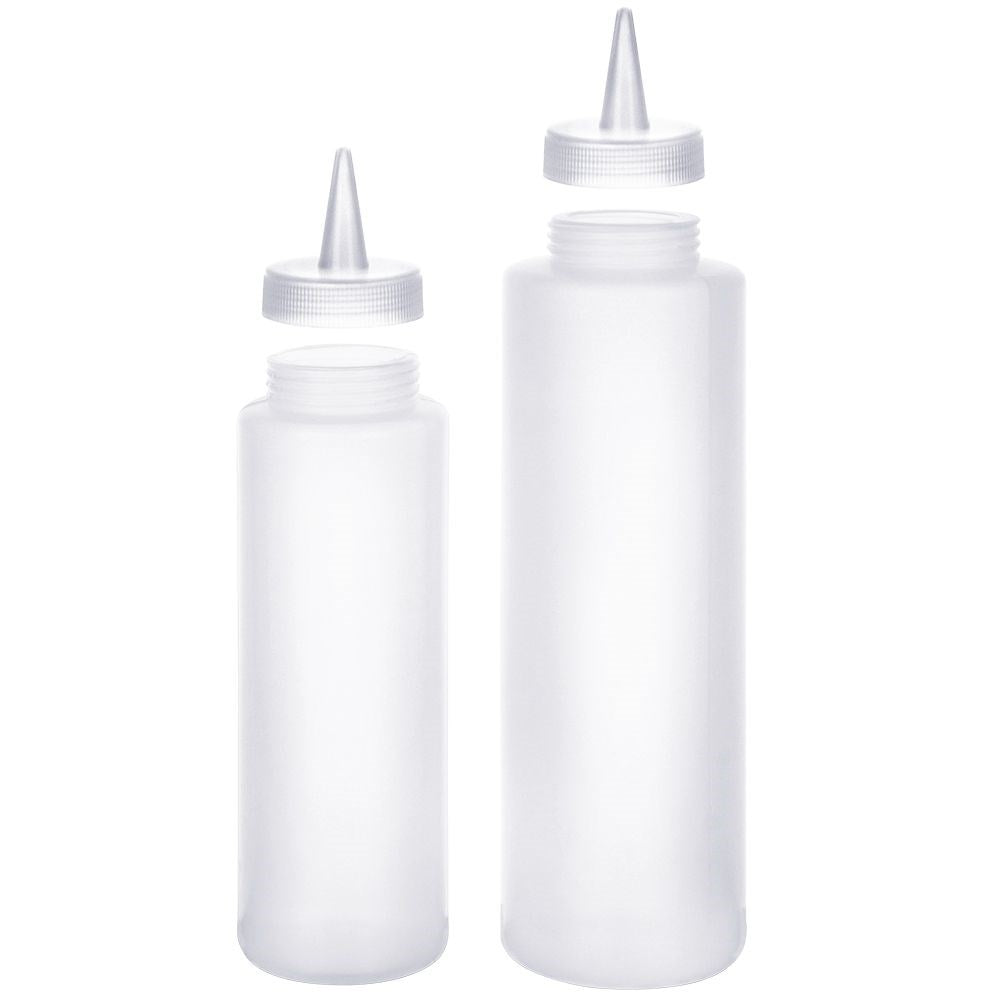 Two sauce bottles for easy dosing and cake decorating