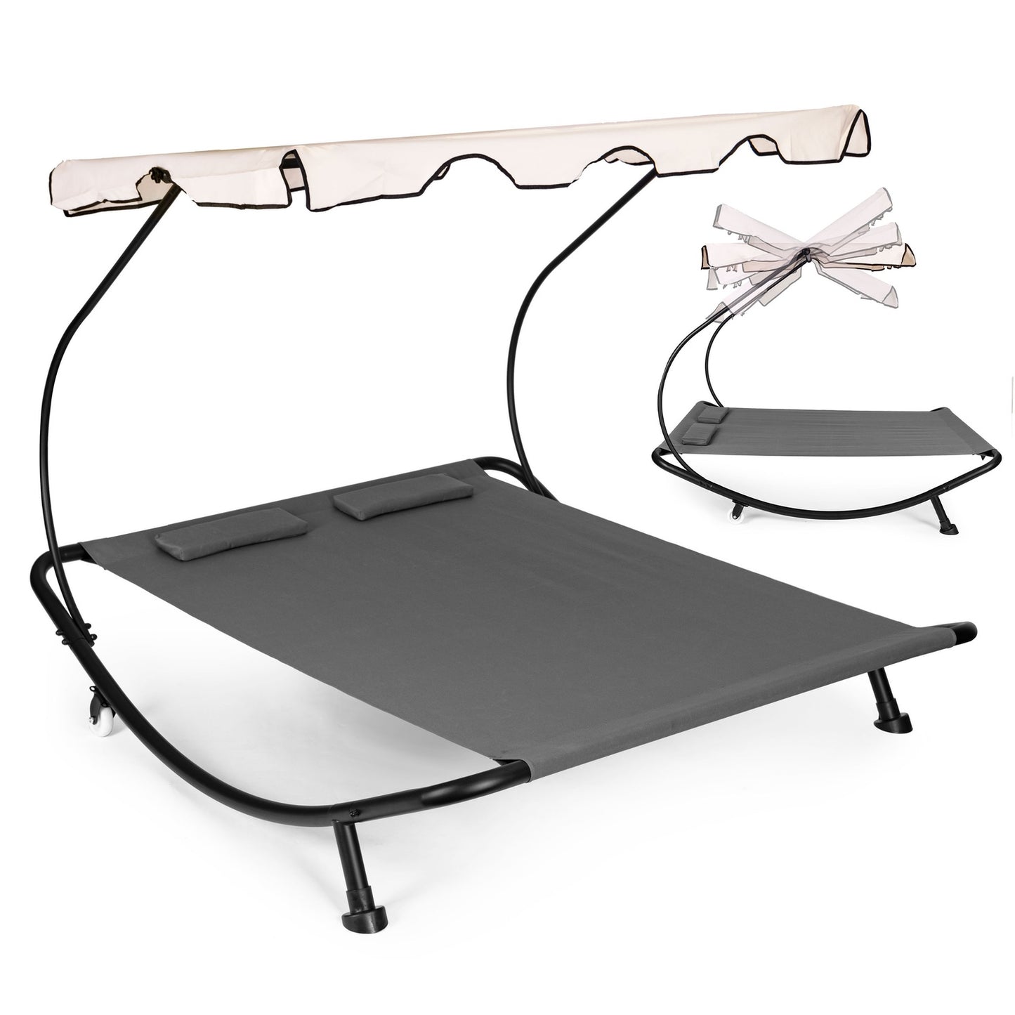 Two-seater garden lounger with an adjustable roof, gray hammock by ModernHome