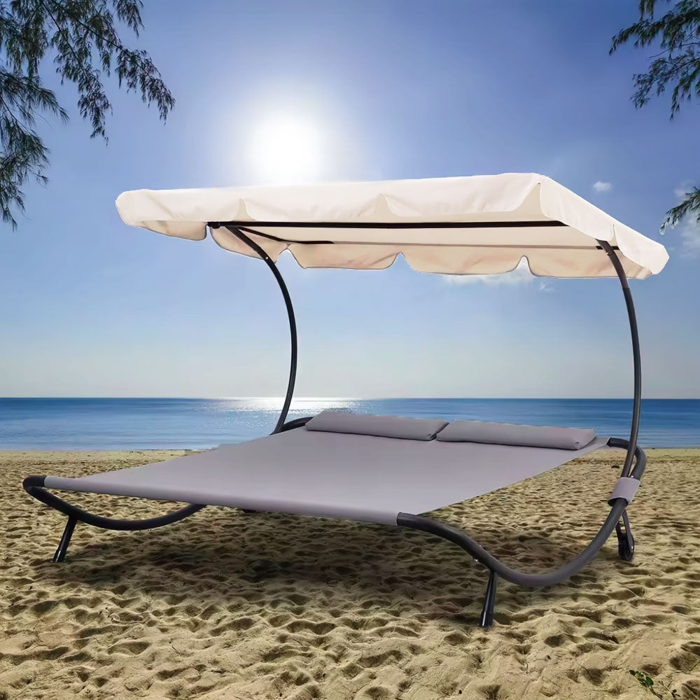 Two-seater garden lounger with an adjustable roof, gray hammock by ModernHome
