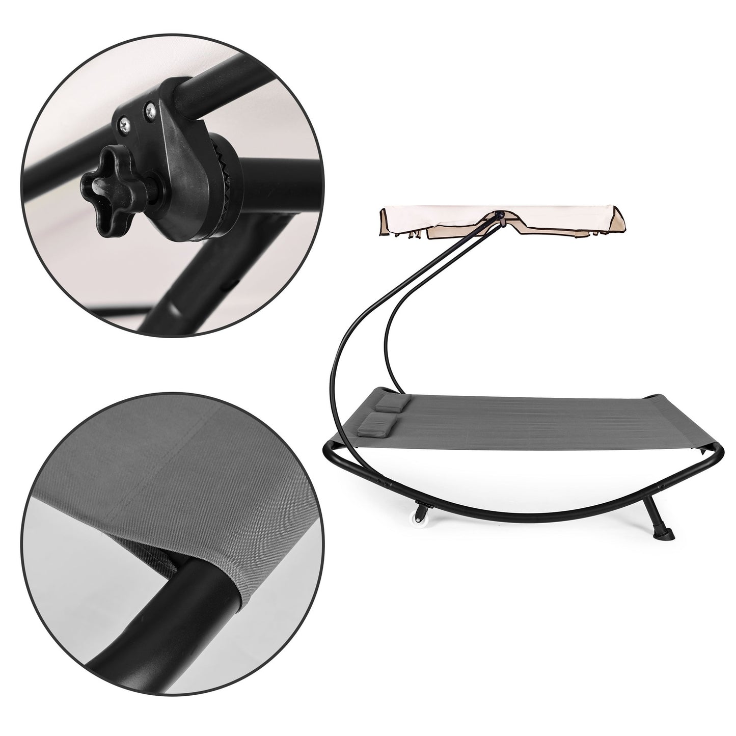 Two-seater garden lounger with an adjustable roof, gray hammock by ModernHome