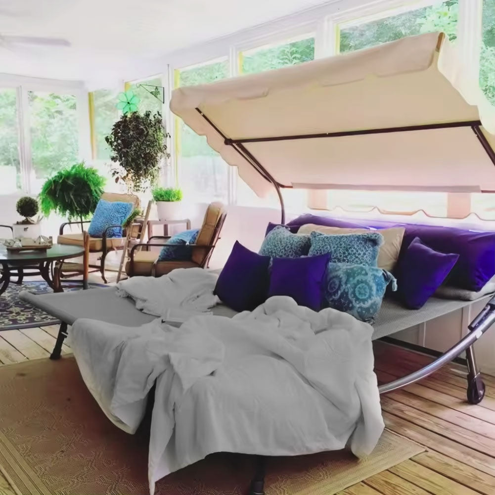 Two-seater garden lounger with an adjustable roof, gray hammock by ModernHome