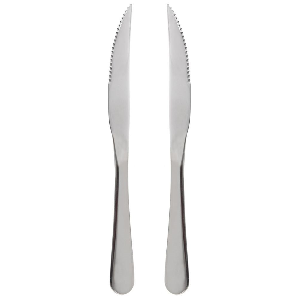 Two serrated stainless steel knives for pizza and steaks