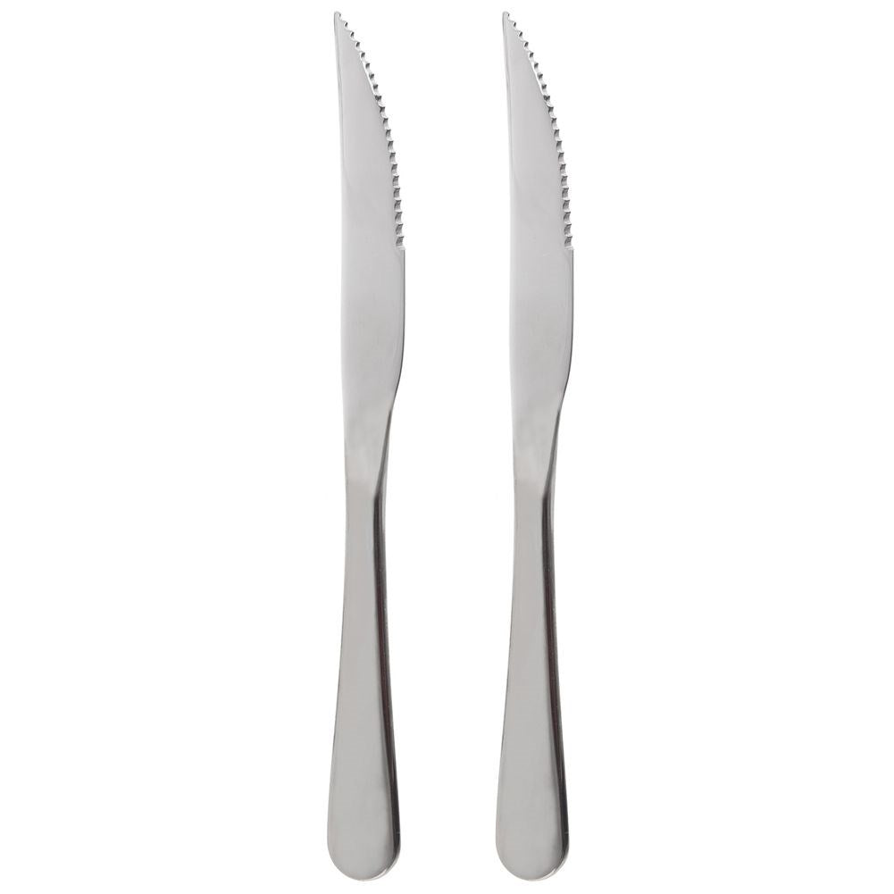 Two serrated stainless steel knives for pizza and steaks