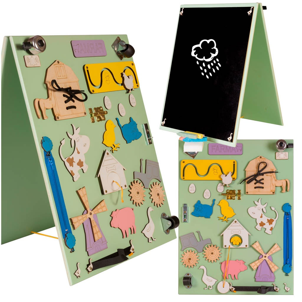 Two-sided chalkboard wooden farm colourful manipulative board