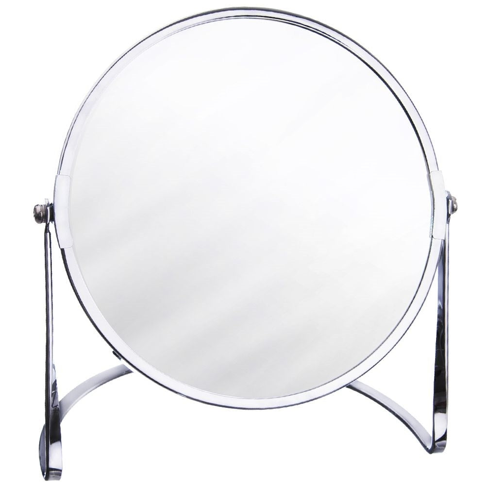 Two-sided make-up mirror with silver frame and magnifying function
