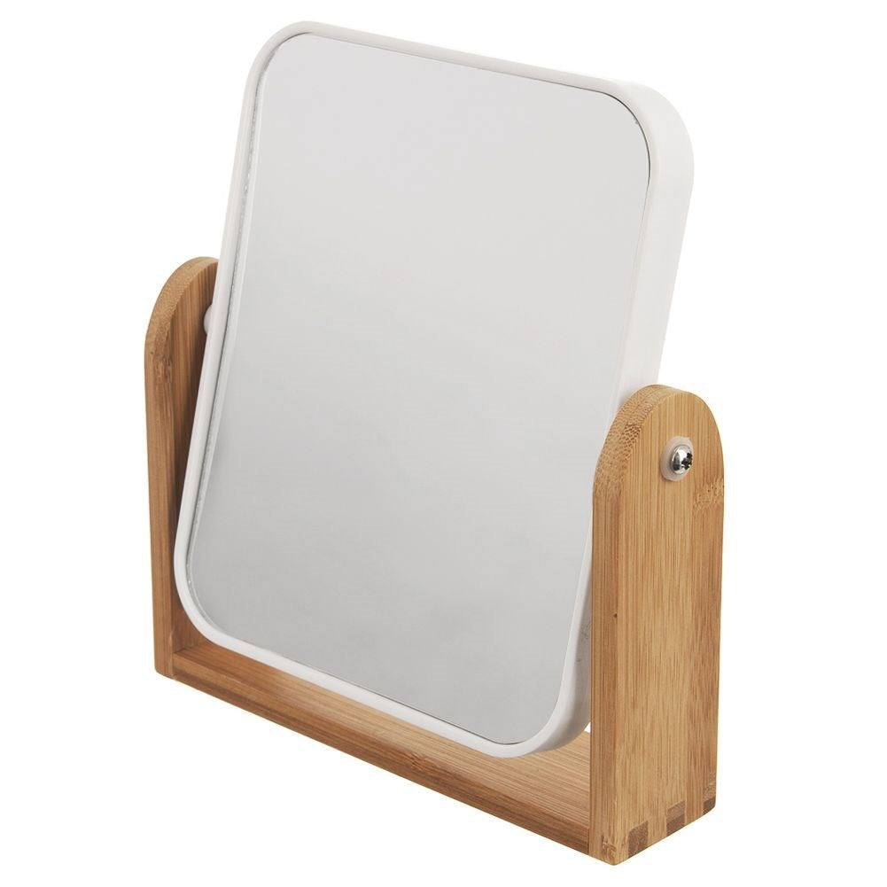 Two-sided mirror on bamboo stand with magnifying function