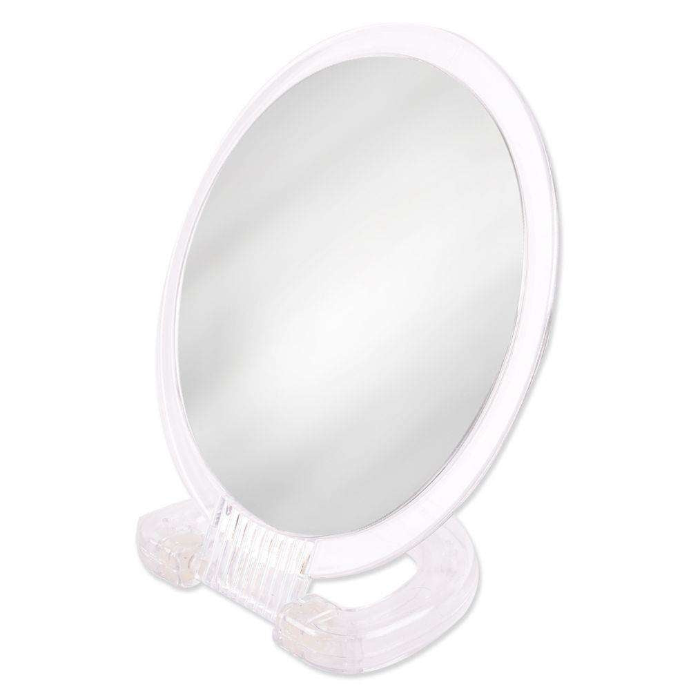 Two-sided mirror with magnification for beauty routines
