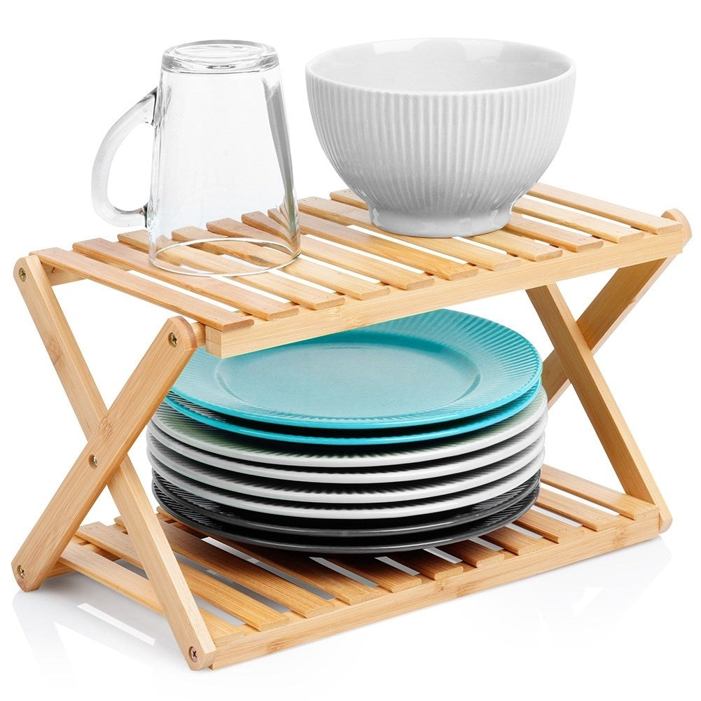 Two-story bamboo shelf for kitchen, bathroom & office